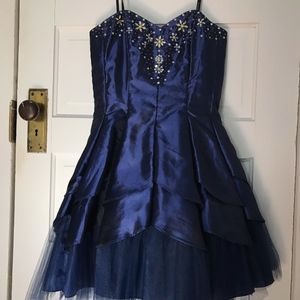 Short Blue Strapless Semi-Formal Dress